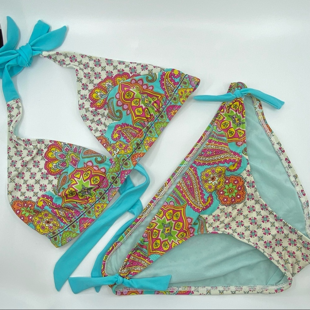Athleta Multicolor Paisley & Turquoise Tie Bikini